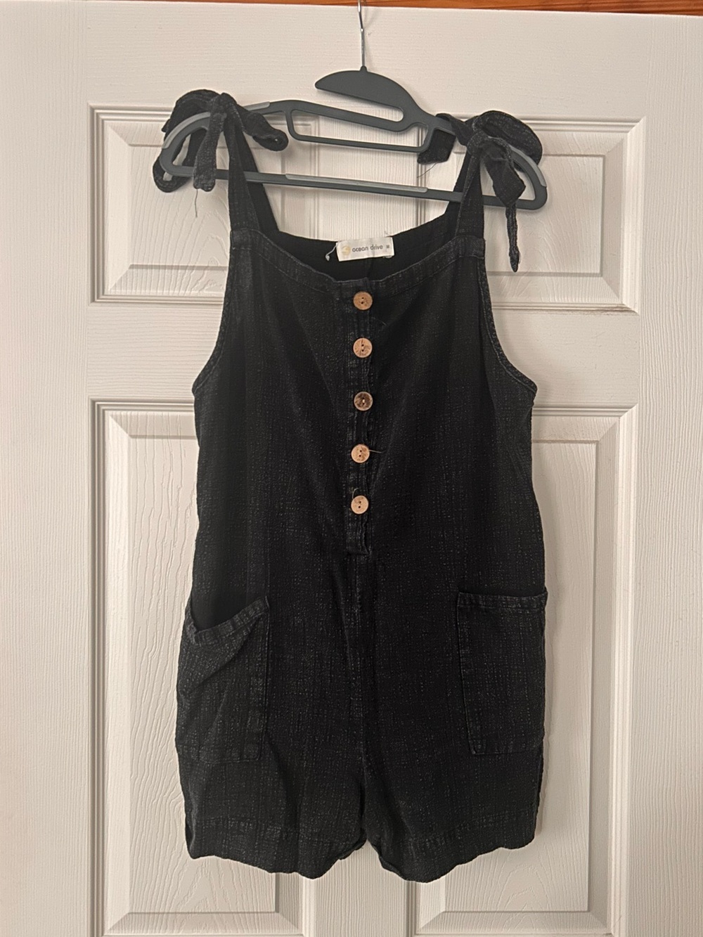 Ocean Drive Black Button-Front Romper